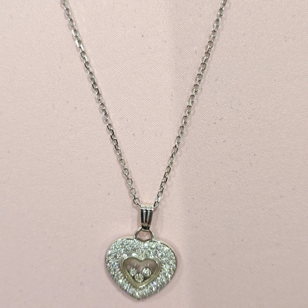 ✔️ 18K WG Stunning Heart Floating Diamonds Necklace with 14K 16" Chain ⭐ NEW